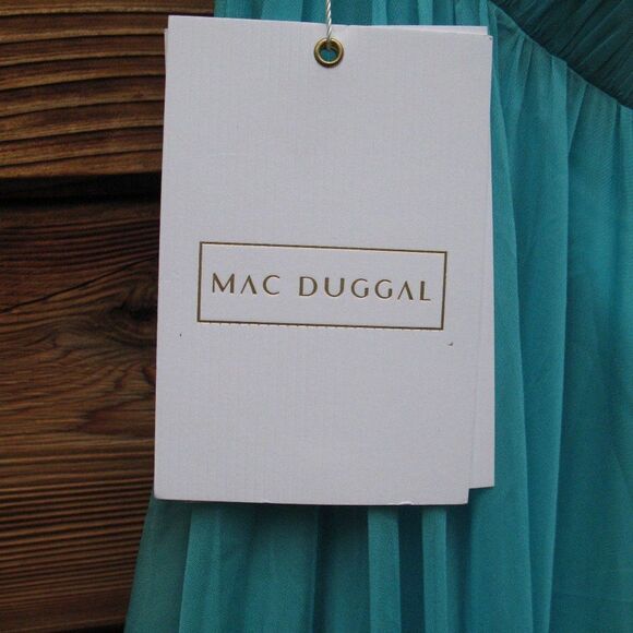 Mac Duggal Ruffled Shoulder Cut Out Lace Up Gown Dress Blue Green Size 10 - Picture 14 of 16